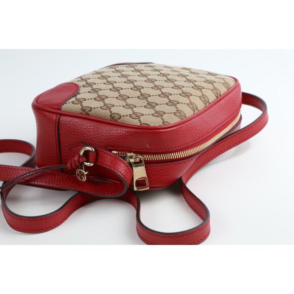 Gucci GG Red Beige Leather Canvas Bree Small Messenger Crossbody Bag Purse Italy - Picture 3 of 16
